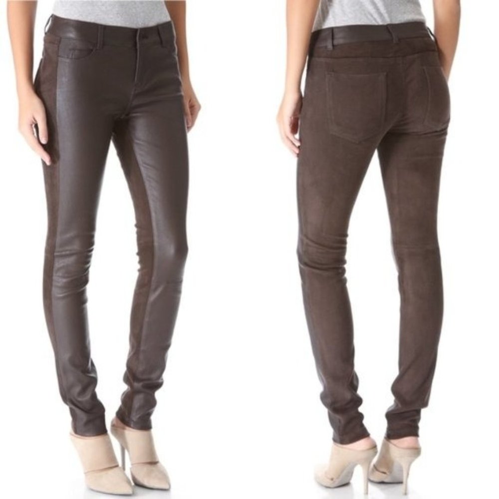 VInce brown leather mix pants 4